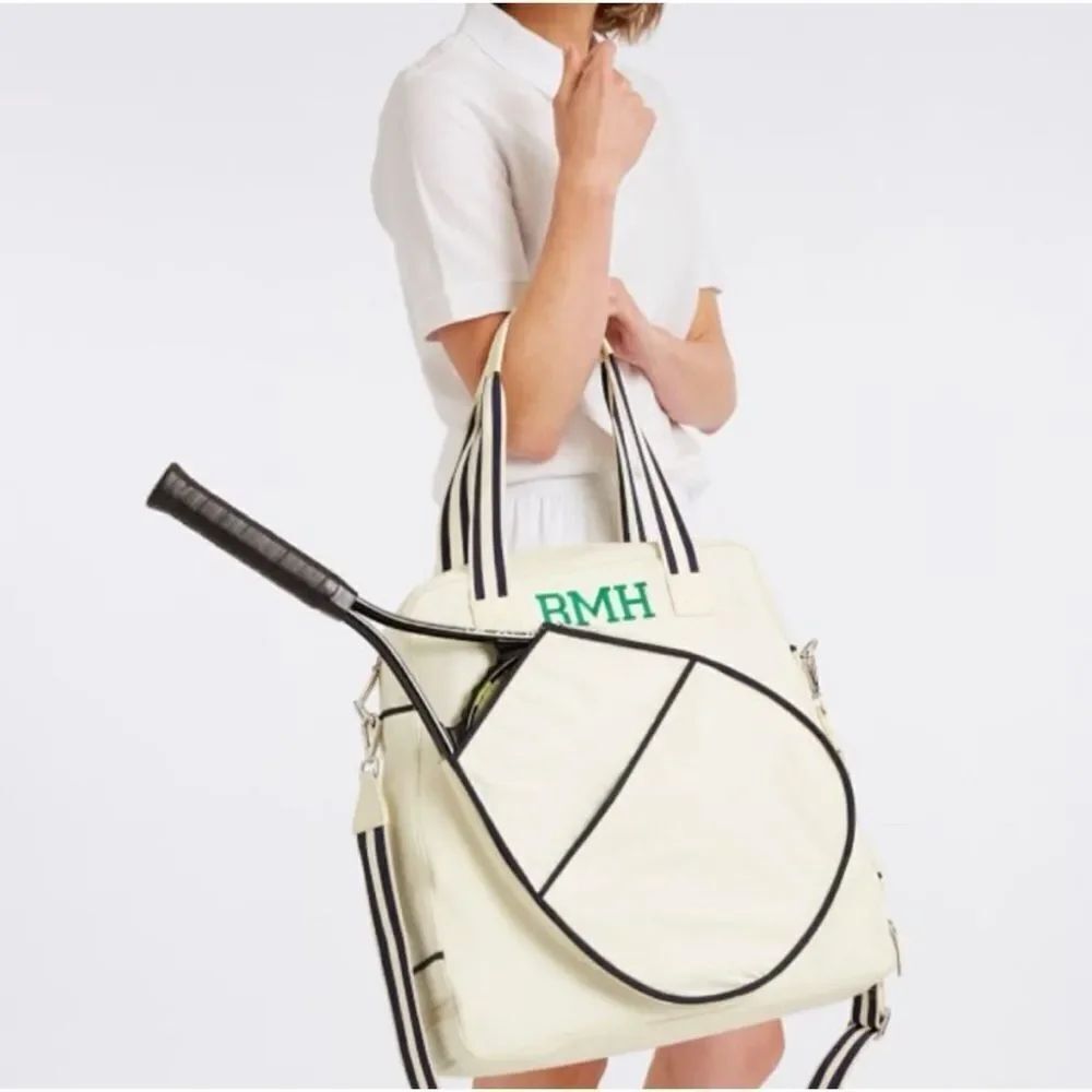 MARK & GRAHAM PREPPY White/Navy stripe TENNIS RACQUET BAG / Monogram GMS